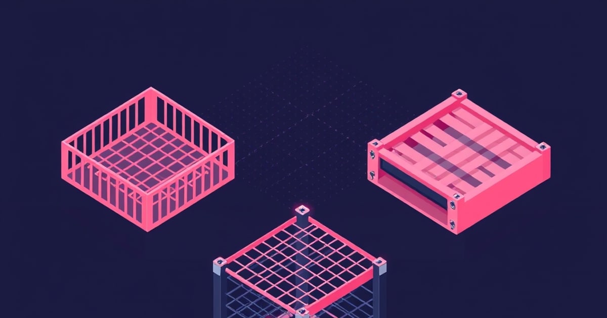 Flat isometric illustration of three pink cable trays on navy: a slatted wire basket, a solid-bottom ladder tray, and an open mesh grid on posts.